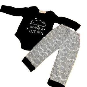 Bam Bu - 2pc Baby Onesie and Pants Set Loungewear Lazy Day Embroidered Cloud  3M